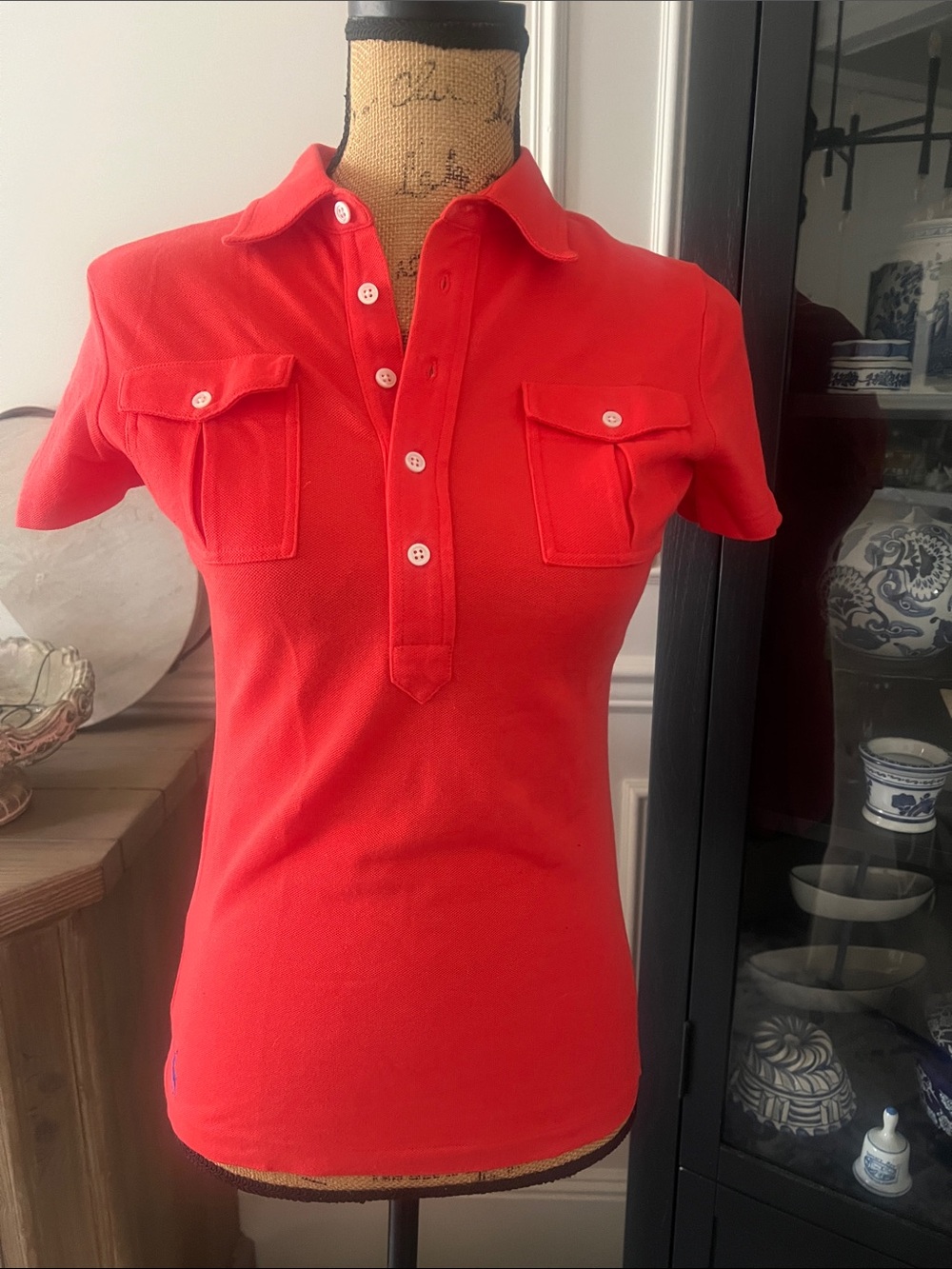 Ralph Lauren Bright Coral Short-Sleeve Polo Top/Blouse